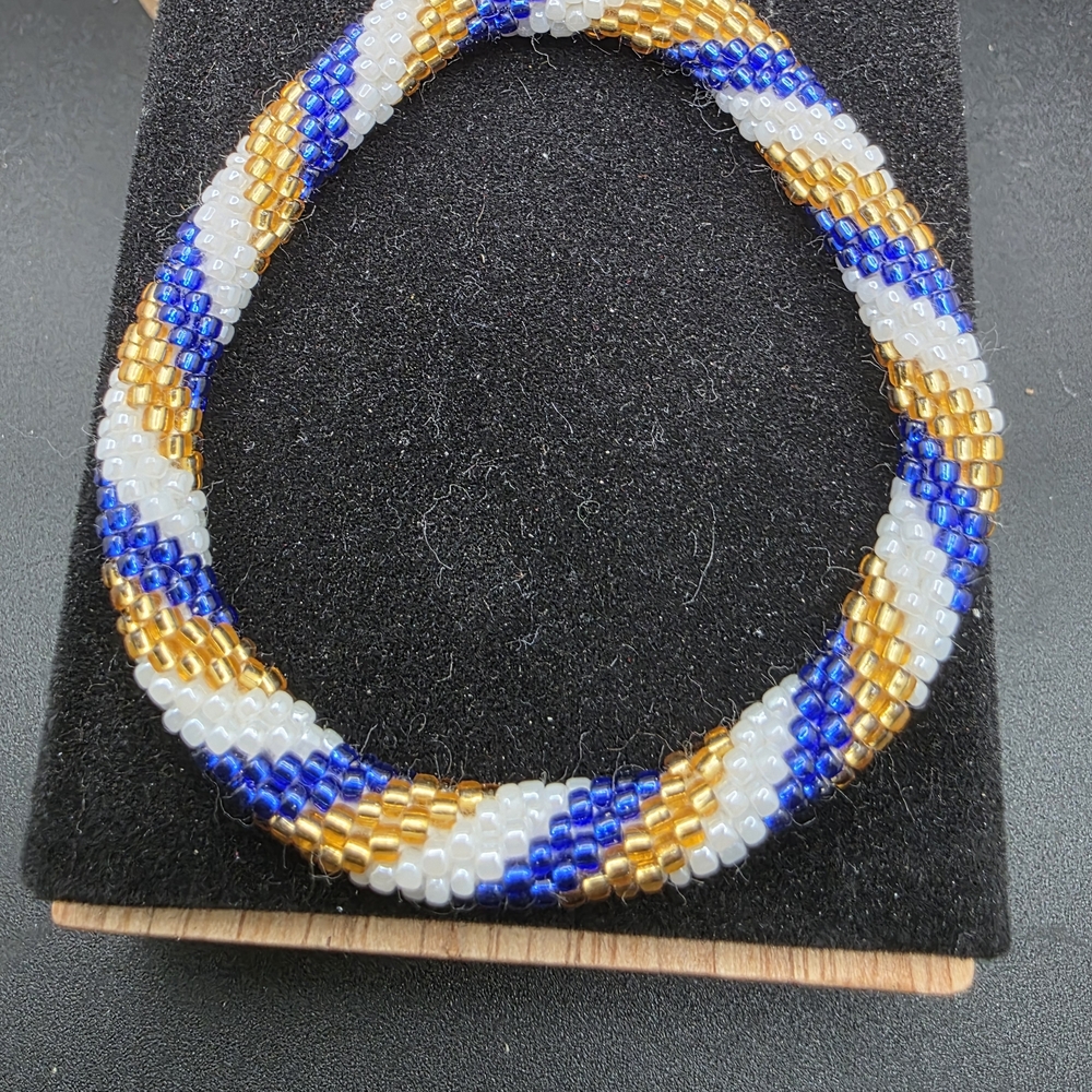 (2 FOR $20) Elegant Beaded Bracelet in Gold, Blue, and White (2040)